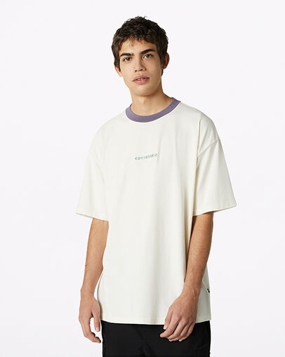 Oversized Wordmark Ringer Crew Neck Short Sleeve T-Shirt Egret, Front View