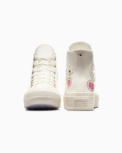 Chuck Taylor All Star Lift Platform Shine Pop Egret/Light Gold/Vapor Violet, Heel View