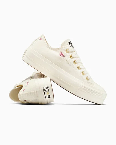 Chuck Taylor All Star Lift Platform Cosmic Embroidery Egret/Egret/Egret, Detail Angle View