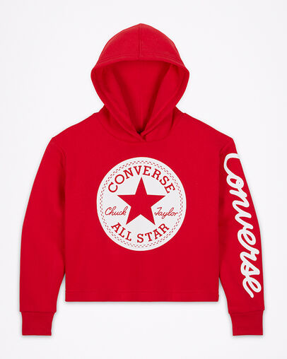 Chuck Taylor Patch Cropped Pullover Hoodie Enamel Red, Front View