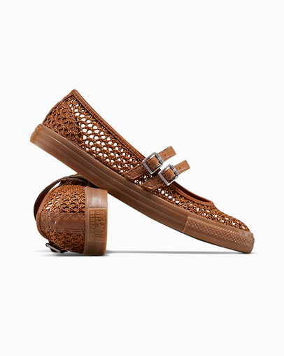 Chuck Taylor All Star Dainty Mary Jane Knit Warm Tan/Gum Dark Honey/Silver, Detail Angle View