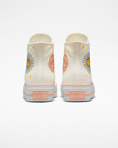 Chuck Taylor All Star Lift Platform Summer Florals Egret/Cheeky Coral/White, Heel View