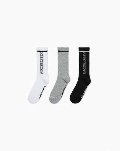 3-Pack Logo Crew Socks Wht/Grey/Blk, Front View