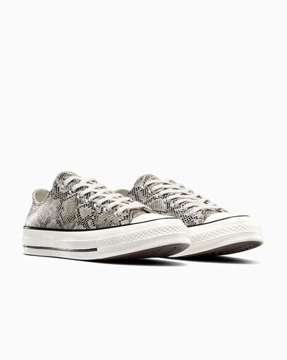 Chuck 70 Faux Snakeskin Low Top Pale Surplus/Egret/Black, Top and Side View