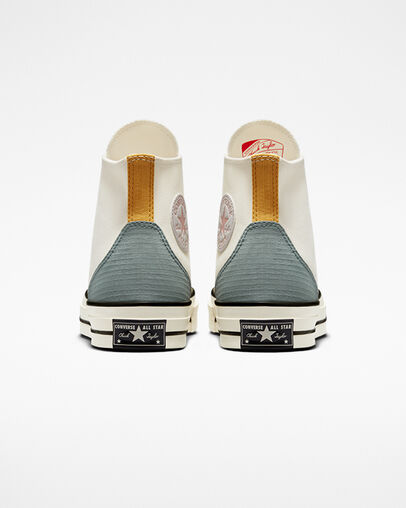 Chuck 70 Zesty Neutrals Egret/Tidepool Grey/Yellow, Heel View