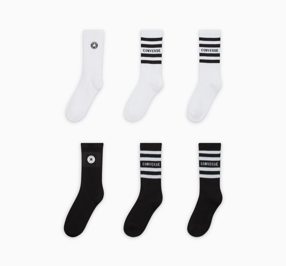 6-Pack All Star Stripe Crew Socks White/Black