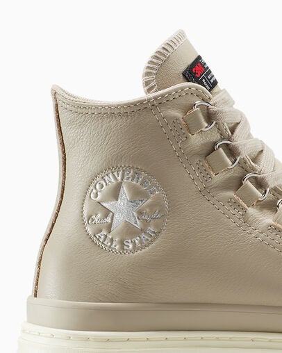 Chuck Taylor All Star Lugged Heel Platform Waterproof Leather Papyrus/Papyrus/Egret, Detail Angle View