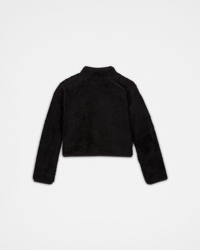 Cropped Sparkle Sherpa Chuck Taylor Patch Full Zip Black, Back View