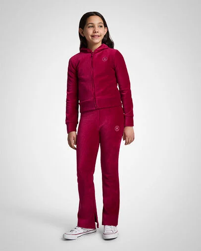 Ribbed Velour Full-Zip Hoodie Sporty Berry, Full Body View