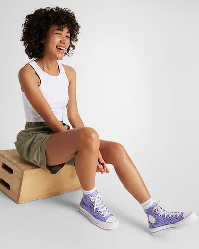 Chuck Taylor All Star Lift Platform Knit Violet Heat/Violet Heat/Egret, On Foot Shot 2