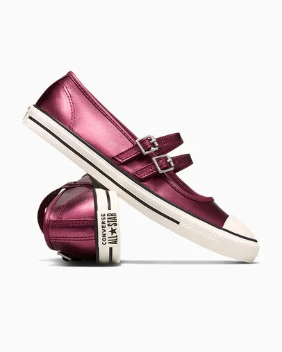 Chuck Taylor All Star Dainty Mary Jane Metallic Canvas Burgundy Metallic/Egret/Black, Detail Angle View