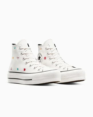 Chuck Taylor All Star Lift Platform Embroidered Doodles Vintage White/Vintage White, Outer Side View