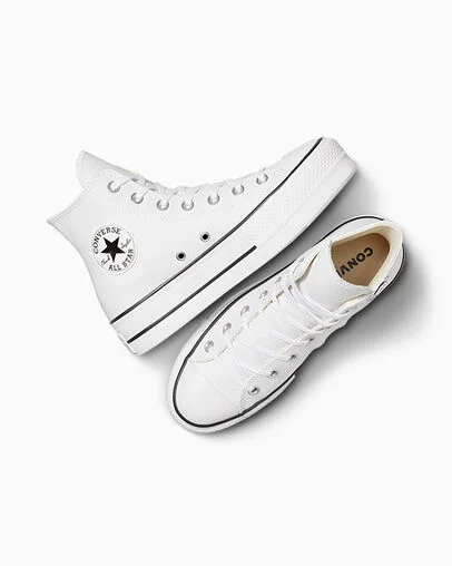 Chuck Taylor All Star Leather Platform White/Black/White, Angled View