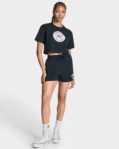 Chuck Taylor All Star Patch Cropped T-Shirt Black, Front View