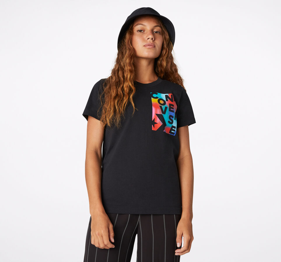 Rainbow Crew Neck Short Sleeve T-Shirt Converse Black