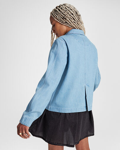 Denim Work Coat Light Beach Wash, Back View