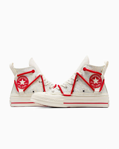 Chuck 70 Lunar New Year Double Lace Egret/Red/Cloudy Daze Grey, Detail Angle View