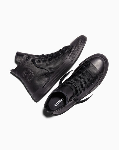 Chuck Taylor All Star Leather Black Mono, Angled View