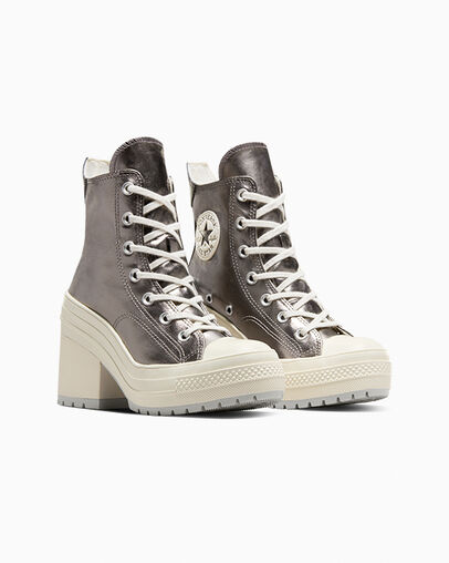 Chuck 70 De Luxe Heel Metallic Metallic Gunmetal, Top and Side View