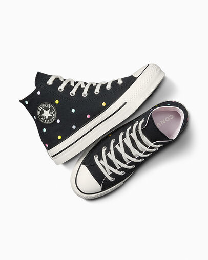 Chuck Taylor All Star Lift Polka Dots Platform Black/Vintage White/Egret, Angled View