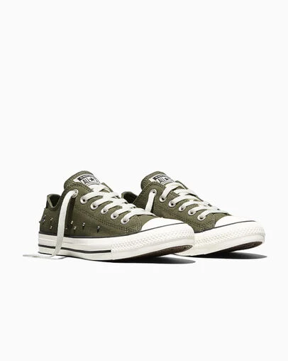 Chuck Taylor All Star Mini Studs Utility Green/Gold/Egret, Top and Side View