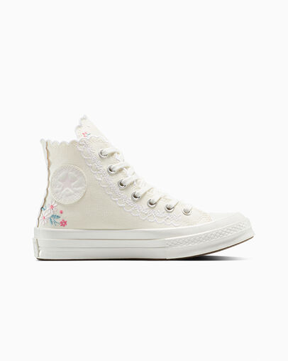 Chuck 70 Embroidered Egret/Watermelon Pink, Outer Side View