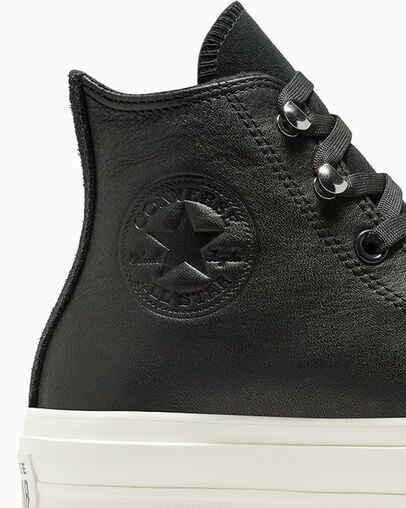 Chuck Taylor All Star Lift Platform Water Repellent Leather Black/Black/Egret, Detail Angle View