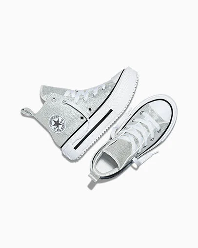 Chuck Taylor All Star Lift Double Stack Platform Shine Light Grey/Silver/White, Angled View
