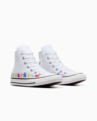 Chuck Taylor All Star Floral White/Oops Pink/True Sky, Top and Side View