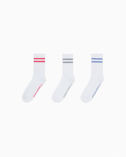3-Pack Double Stripe Short Crew Socks White, Front View
