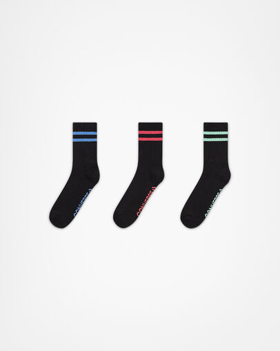 3-Pack Classic Double Stripe Star Chevron Short Crew Socks Black/Royal Pulse Black, Front View