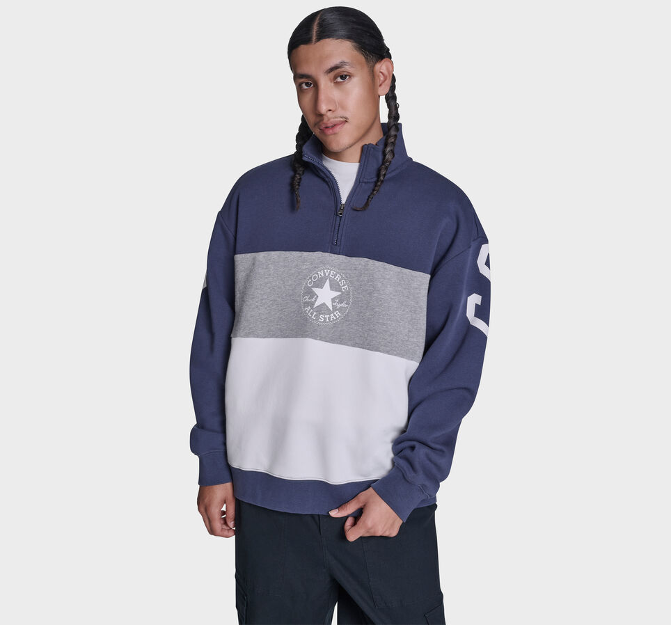 Retro Stripe Relaxed Quarter-Zip Sweatshirt Converse Navy Multi