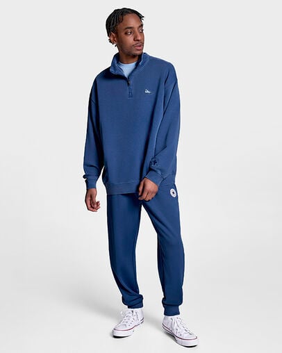 Loose-Fit Sneaker Patch Half-Zip Slacker Blue, Front View