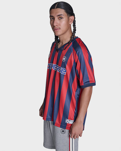 Striped Relaxed Soccer Jersey Converse Red Multi, Back View