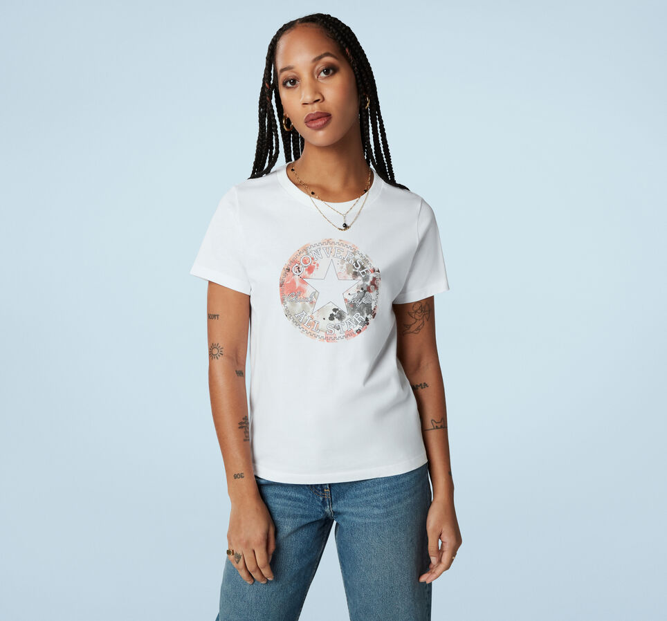 Festival Print Chuck Taylor Patch Short Sleeve T-Shirt White