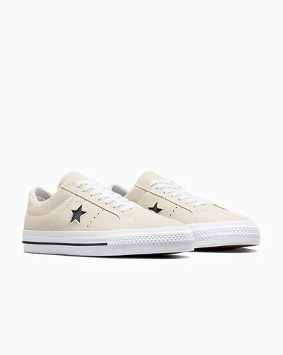 CONS One Star Pro Suede Egret/White/Black, Top and Side View