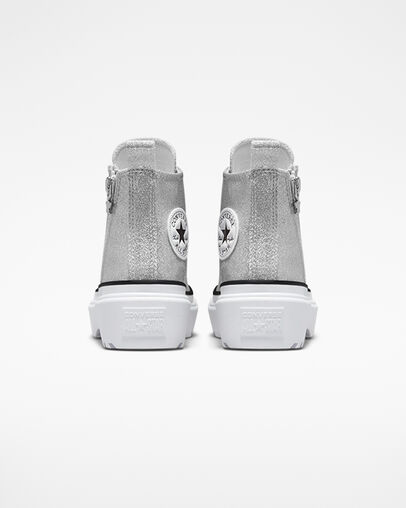 Chuck Taylor All Star Lugged Lift Platform Glitter Silver/White/Black, Heel View