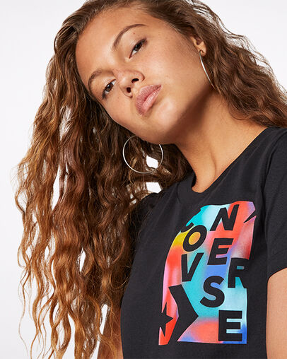 Rainbow Crew Neck Short Sleeve T-Shirt Converse Black, Back View