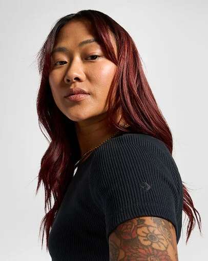 Ribbed Slim T-Shirt Converse Black, Detail View