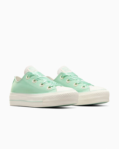 Chuck Taylor All Star Lift Matte Satin Sticky Aloe Green/Egret/Egret, Top and Side View