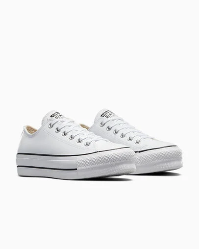 Chuck Taylor All Star Lift Platform Leather White/Black/White, Top and Side View
