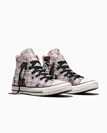 Chuck Taylor All Star Distressed Plaid Lace Petal Pit/Vintage White/Black, Top and Side View
