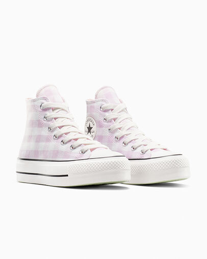 Chuck Taylor All Star Lift Platform Gingham Vintage White/Summit Pink, Top and Side View