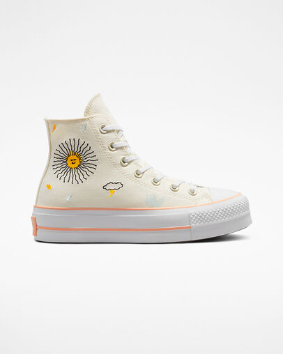 Chuck Taylor All Star Lift Platform Summer Florals Egret/Cheeky Coral/White, Outer Side View