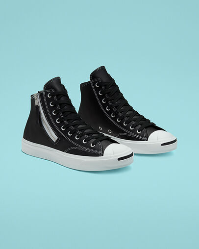 Leather Side Zip Jack Purcell Black/Black/White