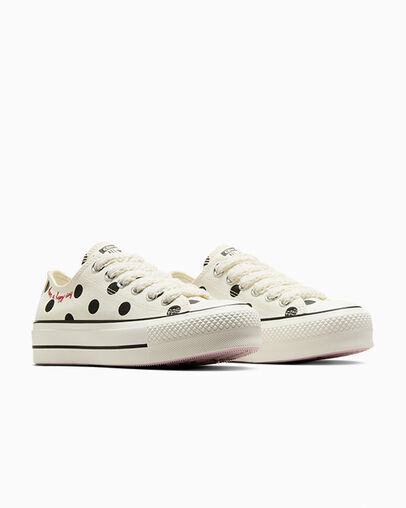Chuck Taylor All Star Lift Platform Polka Dots Egret/Black/Days Ahead, Top and Side View