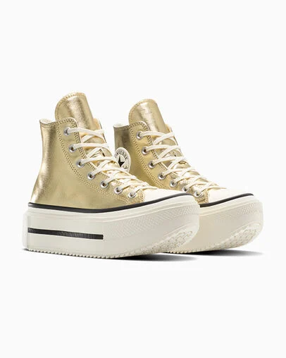 Chuck Taylor All Star Lift Double Stack Platform Metallic Metallic Gold/Egret/Black, Top and Side View