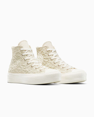 Chuck Taylor All Star Lift Platform Textured Material Light Dune/Egret/Egret, Outer Side View