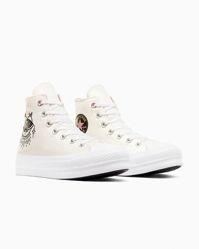 Chuck Taylor All Star Lift Platform Alchemy Embroidery Egret/Black/Ritual Rose, Top and Side View