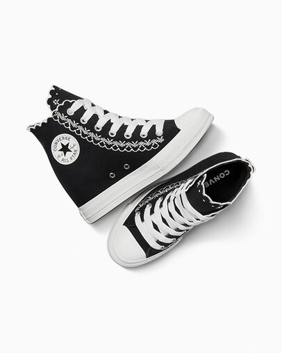 Chuck Taylor All Star Wedge Platform Embroidered Flowers Black/Vintage White/Pale Petal, Angled View